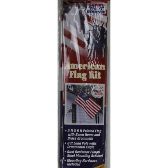 American Flag Kit 6 Ft Long Pole Ornamental Eagle 3 ft X 5 ft Printed Flag NIP - Picture 2 of 4